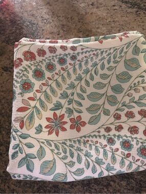 Floral Shower Curtain with Coral and Mint Leaves